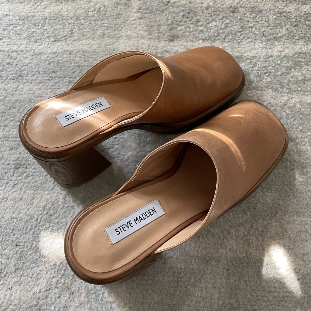 Y2k Leather Square Platform Mules New Steve Madden Flirtie Mule